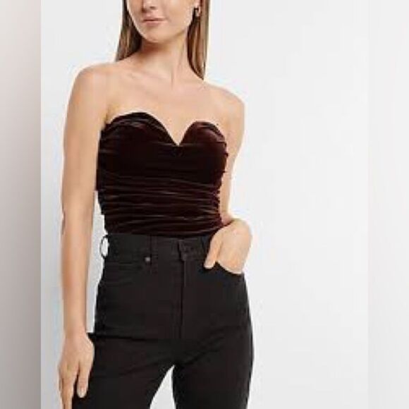 NWT Express Women’s Body Contour Velvet Cowl Neck Corset Top | Xsmall | Brown - Picture 1 of 6